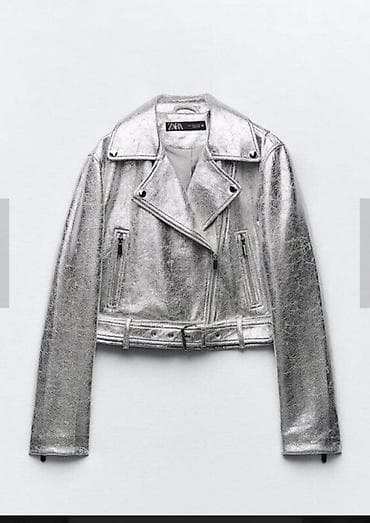 Женская косуха ZARA, серебристый металлик - Фактурный