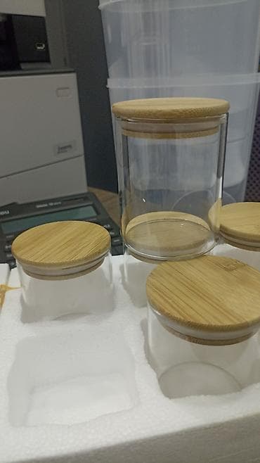 fire maple: Набор стеклянных банок с бамбуковыми крышками - Материал банок — 1
