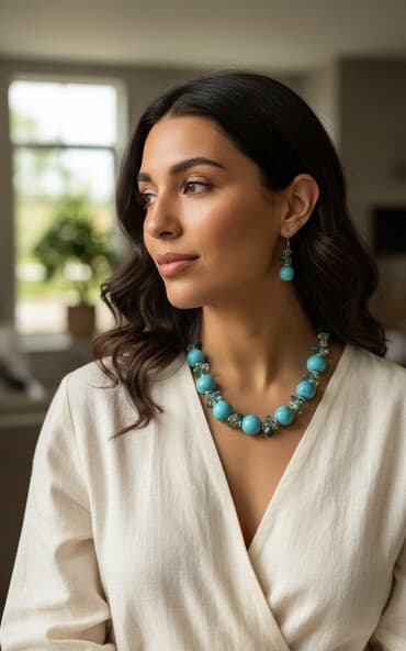 Набор из натурального камня бирюза со своровскими камнями. А также