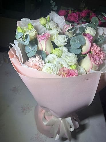 Цветы и букеты: Нежный букет в пастельных тонах Состав: - Розы кремово-розовые (с — 1