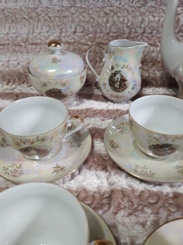 чайно кофейный набор: Винтажный немецкий чайный сервиз на 6 персон из 15 предметов.Состояние — 4