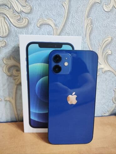 купить процессор: IPhone 12, Б/у, 128 ГБ, Синий, Защитное стекло, Чехол, Коробка, 75 % — 1