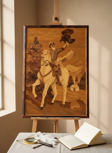 Панно из дерева (интарсия/маркетри) - Сюжет: всадник с беркутом на at lalafo.kg Панно из дерева (интарсия/маркетри) - Сюжет: всадник с беркутом на