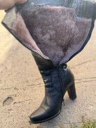 сапоги из натурального меха и кожи: Женские кожаные сапоги на каблуке - Материал: натуральная кожа — 5