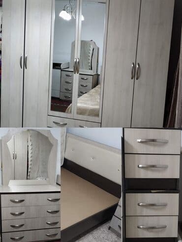 Спальный гарнитур, Б/у, Двуспальная кровать, Комод, Шкаф, Самовывоз, цвет - Белый