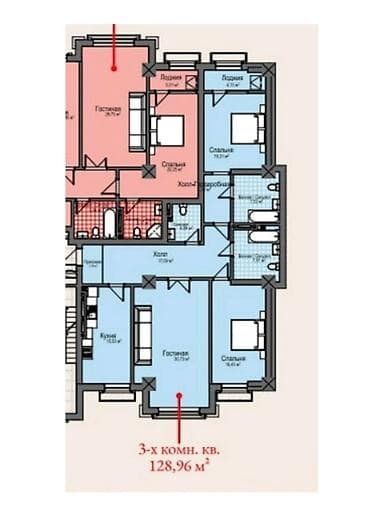 81: 3 комнаты, 129 м², 6 этаж, ПСО (под самоотделку) — 1