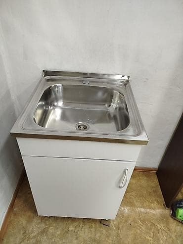 стол лабораторный с тумбой: Тумба для кухни, Новый, С мойкой, Напольная, ДСП, Самовывоз, цвет - Белый — 3