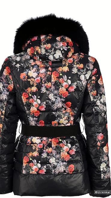 женские куртки б у: Стеганая куртка с цветочным принтом и роскошным мехом, размер 48-50 — 3