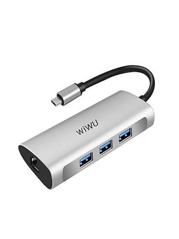 usb lightning: Адаптер-переходник WiWU Alpha 631STR Type-C to x3 USB 3.0, RJ45 — 1