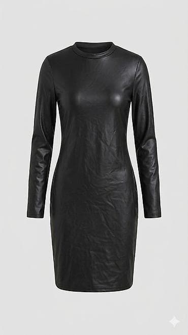 shein: Черное платье из матовой экокожи SHEIN SXY. 6 - Прямой силуэт — 3