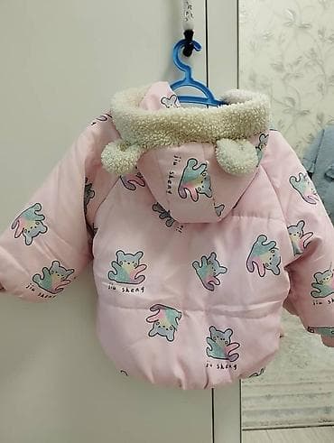 Платья: Детская утеплённая куртка с капюшоном - Цвет: нежно‑розовый с принтом — 3
