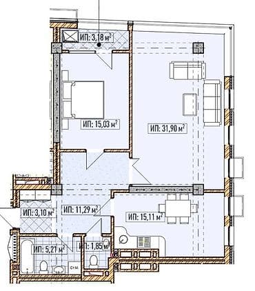 2 комнаты, 87 м², Асанбай мкр Элитка, 7 этаж, ПСО (под самоотделку) — 2