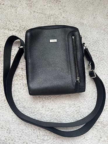 Классические сумки: Мужская сумка через плечо PETEK - Материал: черная натуральная кожа с — 1