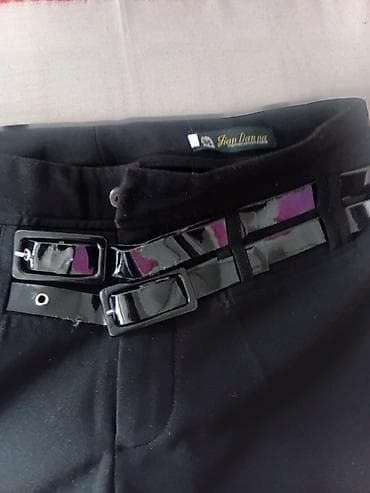 vans knu: Черные женские брюки с широким прямым силуэтом и декоративным поясом — 4