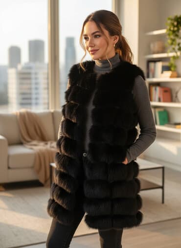 Утепленный, Меховой, Осень-весна, Песец, По колено