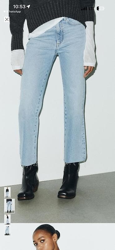 плотя: Джинсы, Клеш, Zara, Средняя талия, С бахромой, S — 9