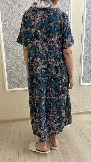 трикотажные платья для полных: Повседневное платье, Китай, Лето, Длинная модель, Ситец, Трапеция, 5XL, 3XL, L — 3