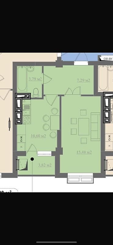 1 комната, 42 м², Элитка, 9 этаж, Готовая ПСО (под самоотделку)
