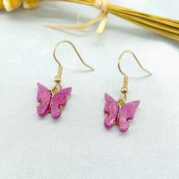 свадебные платья для покрытых: Серьги - бабочки НС женские, с блестками, цена за пару — 2