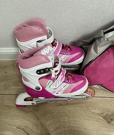 Спорт и хобби: Роликовые коньки детские раздвижные + сумка - Цвет: розовый/белый - — 4