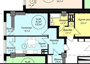 Батирлерди сатуу: 1 бөлмө, 43 м², Элитка, 12 кабат, Даяр ПСО (өзү оңдоп түзөтүп бүтүү үчүн) — 2