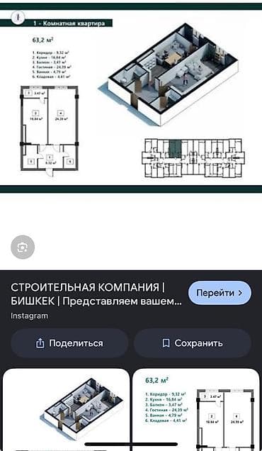 1 бөлмө, 63 м², Элитка, 13 кабат, ПСО (өз алдынча бүтүрүү)