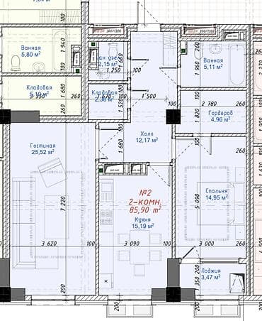 2026: 2 комнаты, 86 м², Элитка, 7 этаж, Готовая ПСО (под самоотделку) — 2