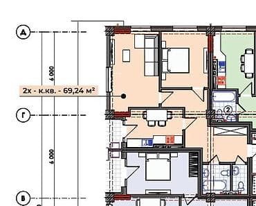 Продажа квартир: 2 комнаты, 69 м², Элитка, 8 этаж, Готовая ПСО (под самоотделку) — 3