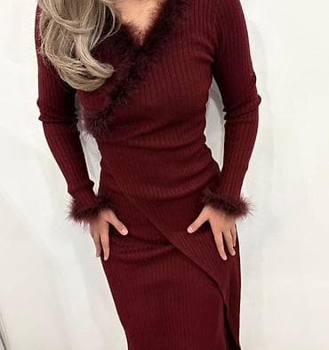 Вечернее платье, Классическое, Длинная модель, Трикотаж, С рукавами, Перья at lalafo.kg Вечернее платье, Классическое, Длинная модель, Трикотаж, С рукавами, Перья