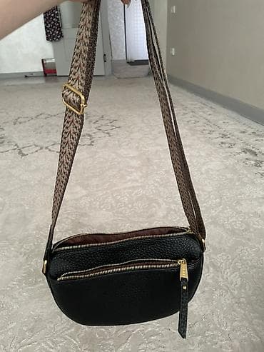 алтын саат: Сумка через плечо с двумя отделениями - Материал: черная фактурная — 6