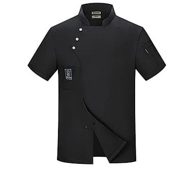 Поварский китель с коротким рукавом, черный. - Ассиметричная застежка