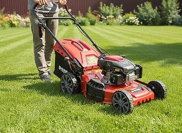 Газонокосилка D-MAX красного цвета с черным травосборником. Оснащена lalafo.kg да Газонокосилка D-MAX красного цвета с черным травосборником. Оснащена