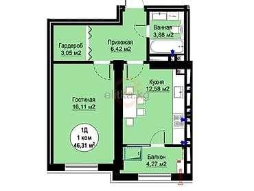 Недвижимость: 1 комната, 46 м², Элитка, Готовая ПСО (под самоотделку) — 4