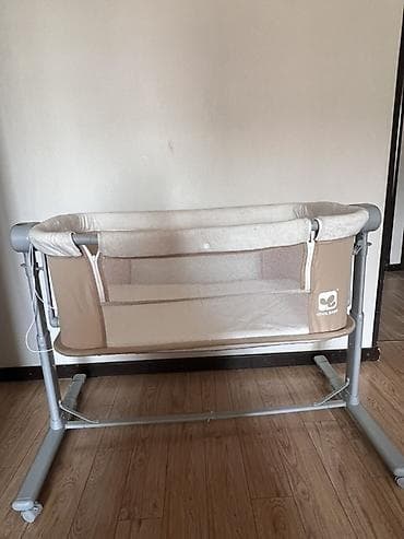 Мебель: Детская приставная кроватка, С колесиками, цвет - Бежевый — 4