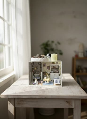 сувенирные часы: Руумбокс готовый Миниатюрный домик-диорама в витрине - Рукодельная — 1