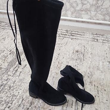 Кроссовки и спортивная обувь: Замшевые ботфорты-чулки, черные. - Высота — выше колена, мягкий — 1