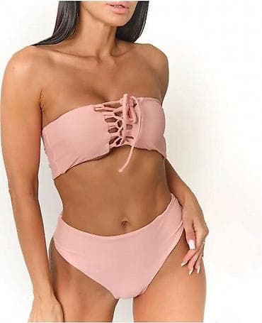 купальники с кружевом: Женский раздельный купальник-бикини, размер М - Цвет: нежно-розовый — 2