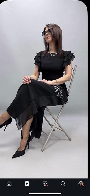 Пляж үчүн кийимдер: Кече көйнөгү, Коктейл, Узун модель, Шифон, Жеңдери менен, L — 2