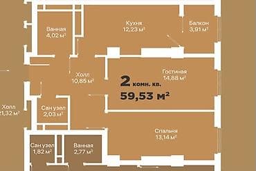 продаю квартиру: 2 комнаты, 59 м², Бишкек Парк ТРЦ Элитка, 18 этаж, ПСО (под самоотделку) — 4