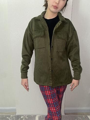 Женская рубашка-куртка (шакет) цвета хаки. Теплая кофта, в идеальном