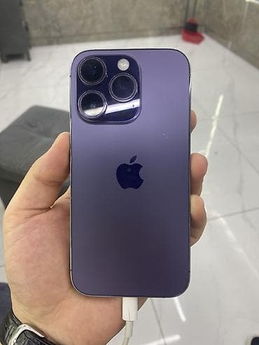 IPhone 14 Pro, Б/у, 256 ГБ, Deep Purple, Зарядное устройство, Защитное стекло, Чехол, 92 %
