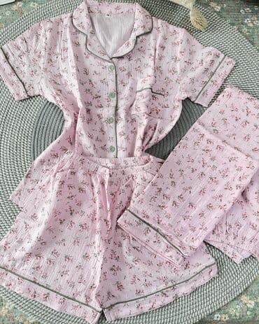 джинсова сорочка: Пижама, Муслин, Китай, На пуговицах, 2XL, M, L — 6