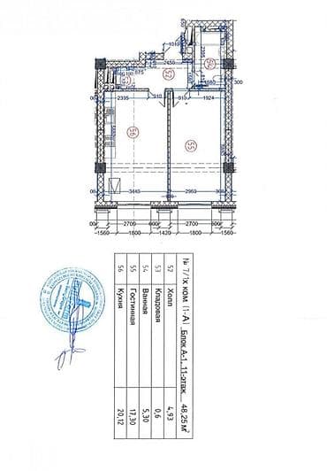 2 комнаты, 46 м², Асанбай мкр Элитка, 11 этаж, ПСО (под самоотделку) — 3