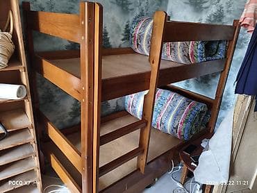 бу двухъярусная кровать: Двухъярусная детская кровать, состояние 8/10 прочная, дерево сосна. Из — 2