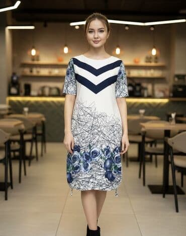 распродажа женской одежды больших размеров: Повседневное платье, Трикотаж, Прямое, Стандарт — 7