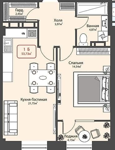 Недвижимость: Строится, Элитка, 1 комната, 53 м² — 5