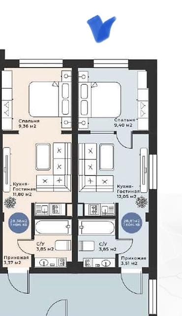 продажа квартир трёх комнатную аламидин 1: 1 комната, 29 м², Индивидуалка, 1 этаж, Готовая ПСО (под самоотделку) — 4