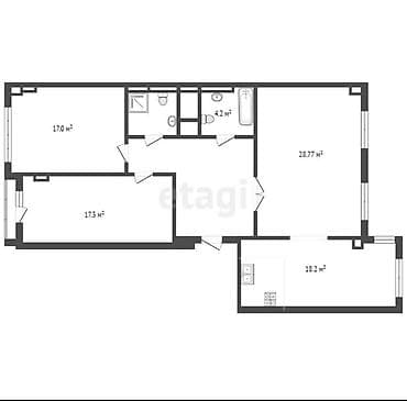 discovery studio: 3 комнаты, 107 м², Элитка, 7 этаж, ПСО (под самоотделку) — 3