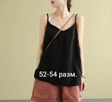 футболку недорого: Майка, Лен, Оверсайз, Бретельки тонкие, Новый, 6XL — 6