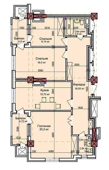 Кыймылсыз мүлк: 3 бөлмө, 95 м², Элитка, 11 кабат, Даяр ПСО (өзү оңдоп түзөтүп бүтүү үчүн) — 2
